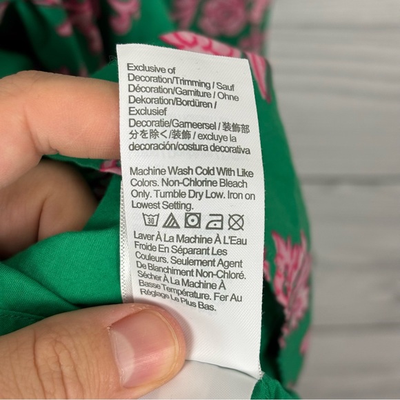 J. Crew Factory Floral Puff Sleeve Smocked Midi Dress Size Large Green/Pink - Picture 7 of 9